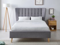 Aleesa bedstead in premium light grey fabric