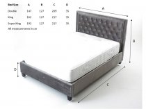 Arobe bedstead in silver velvet finish fabric