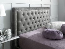 Arobe bedstead in silver velvet finish fabric