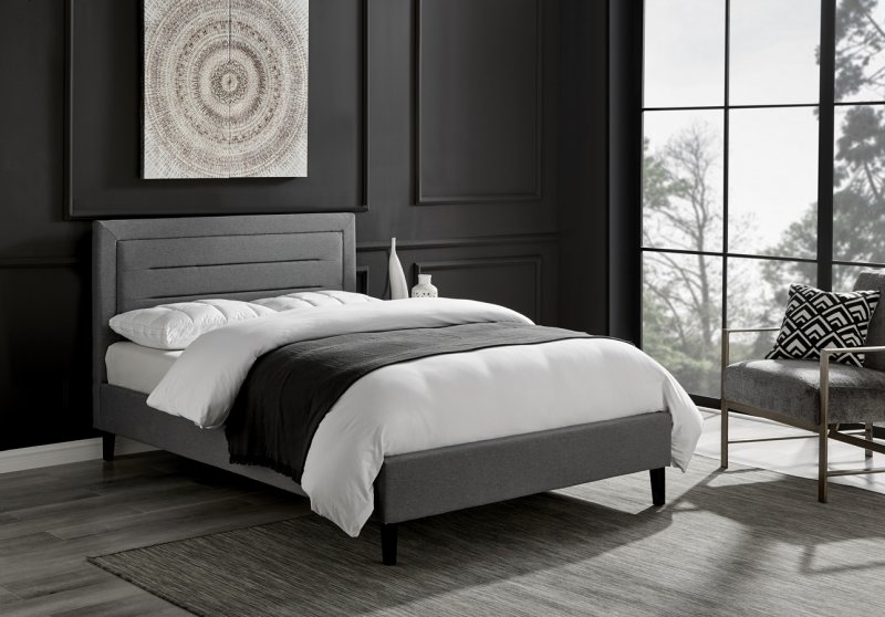 Ortase bedstead in grey fabric