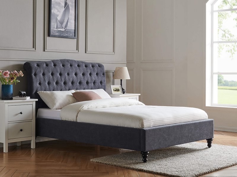 Vino bedstead in dark grey fabric